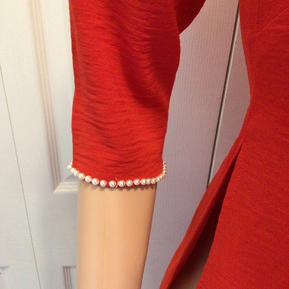 Womens Fashion Red Beaded Ethnic Half Sleeve Faux Flower Kurta Top Size Large - Picture 3 of 9